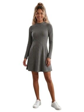 Society Girl Ribbed Knit Dress in Charcoal Gray